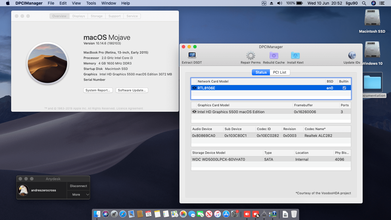 Success Hackintosh macOS Mojave 10.14.6 Build 18G103 in HP Pavilion 15-AC158NL